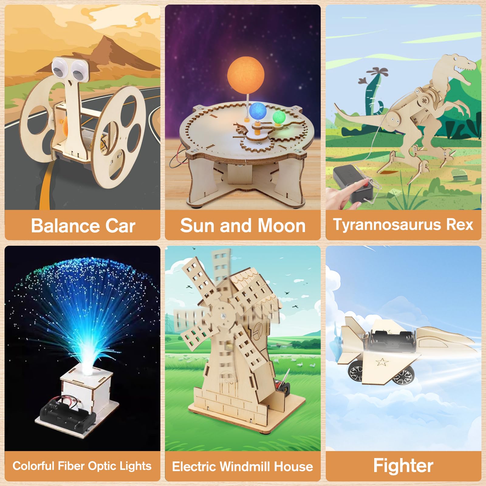 Esperimenti per Bambini da 8 9 10 11 12, 6 PCS Bambini kit di Costruzione, Robot Giocattolo Fai da Te, Kit di Esperimenti, Kit di Costruzione in Legno 3D, Regali da 8-14 Anni Ragazzi