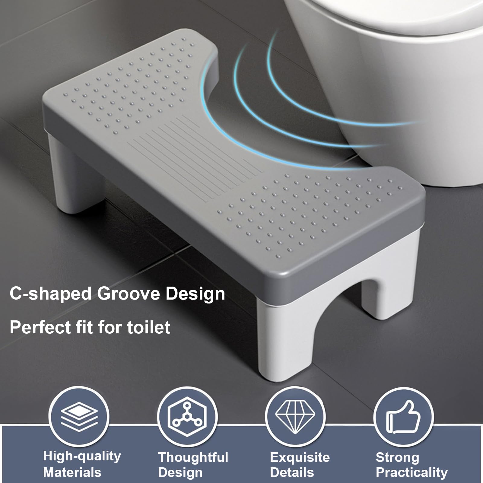 Generisch Toilettenhocker Erwachsene, Vielseitiger Toilettenhocker und Tritthocker, Badezimmer-Töpfchen-Toilettenhocker mit Rutschfestem Tragbarem Hocker, Badezimmer Hocker,Grau