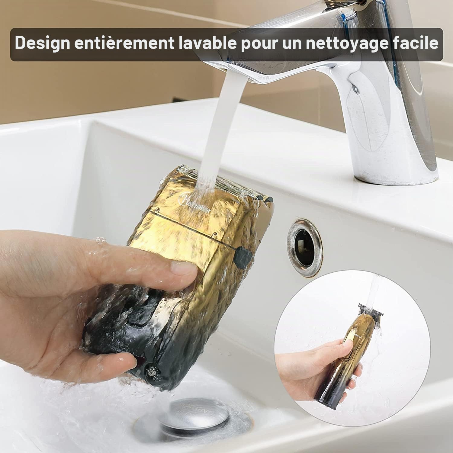 Hatteker Rasoir éLectrique Pour Homme Avec 3 Lames Flexibles En Forme De T, Tondeuse à Barbe, Tondeuse à Cheveux, Kit D'Entretien éTanche