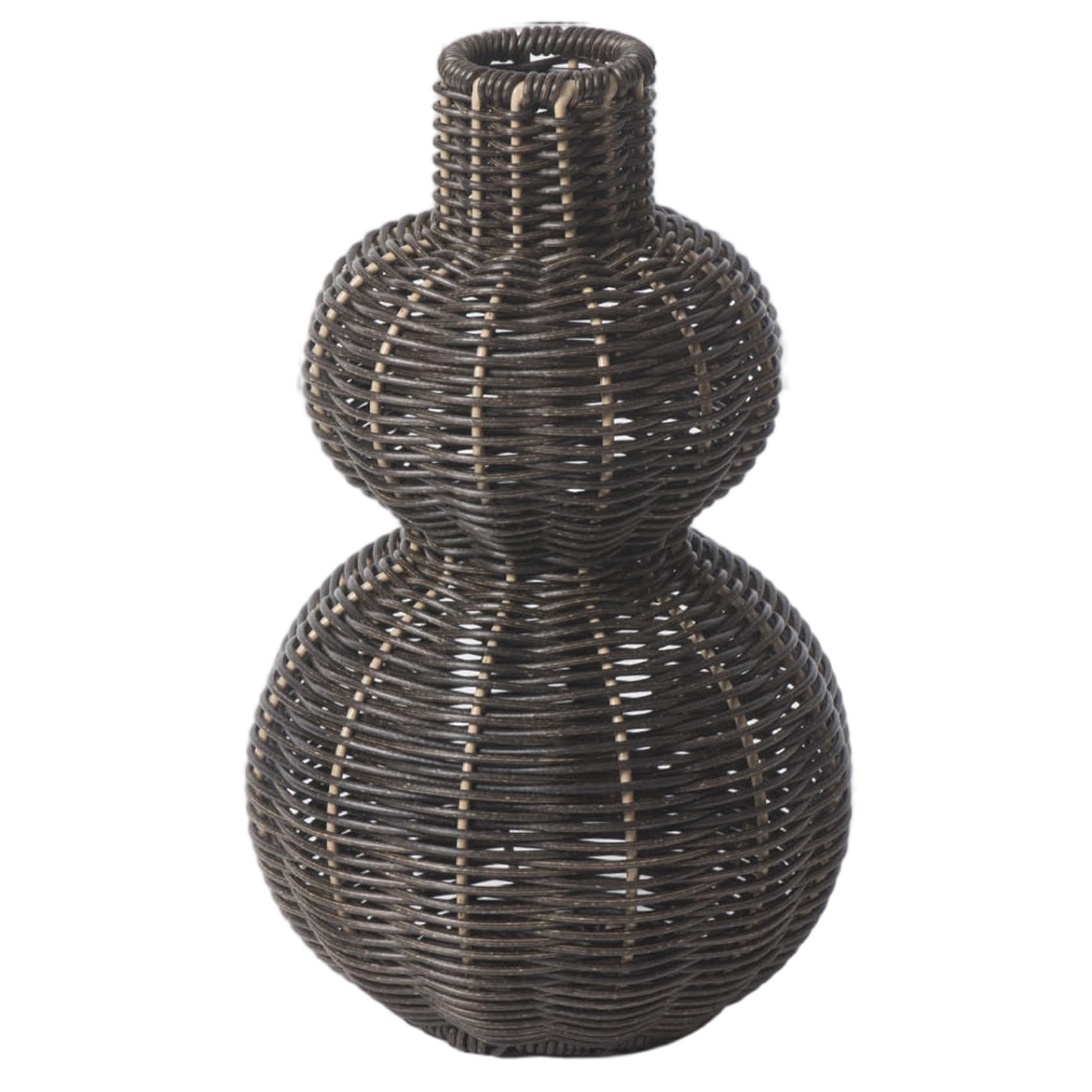 Qoidrfofse Woven Vase Gourd Shaped, Handcrafted-Look Wicker Vase for Faux Florals, Decorative Rustic Tabletop Centerpiece for Home & Office Decor, 15x24 cm, Black