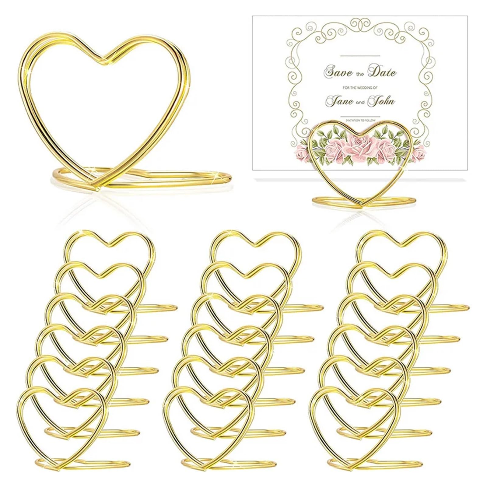 VHcgCGJ Table number holder, 20pcs Heart Shape Metal Photo Clip Stands Wedding Table Number Name For Birthday Party Sign Decor(Gold)