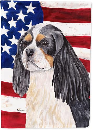 Miniatura 164 de Caroline's Treasures SS4017GF Bandera de Estados Unidos con Bulldog Inglés para jardín, bandera decorativa para patio exterior, patio, parterres,
