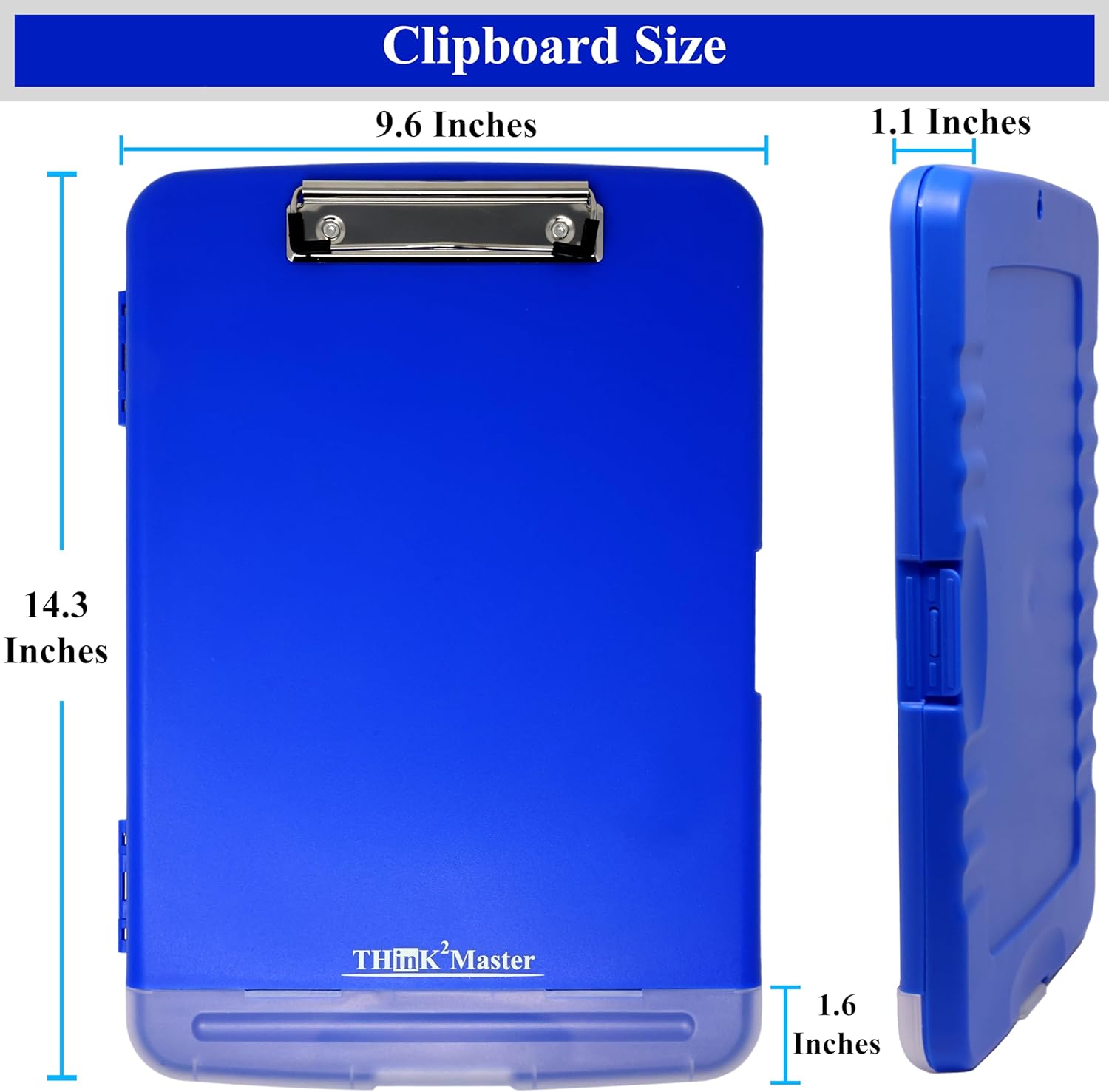 Think2Master [3 Pack] Blue Plastic Storage Clipboard with Pencil Holder. | 25% Heavier & 25% Sturdier| Heavy Duty. Nursing, Teacher & Classroom Must Have.