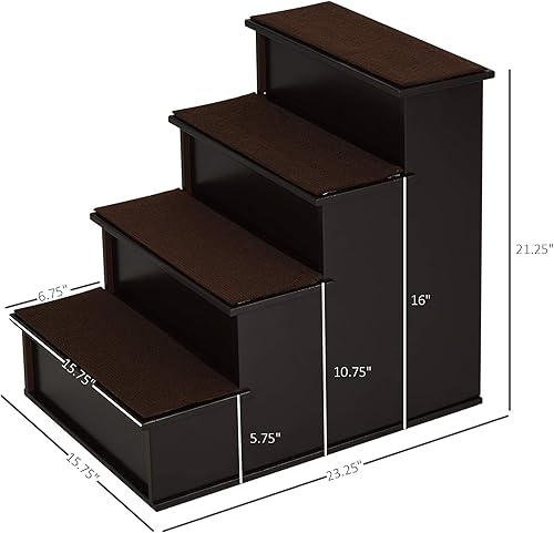 Miniatura 3 de PawHut Escaleras para mascotas, escalones pequeños para mascotas con cubierta acolchada extraíble para perros y gatos de hasta 22 libras, color