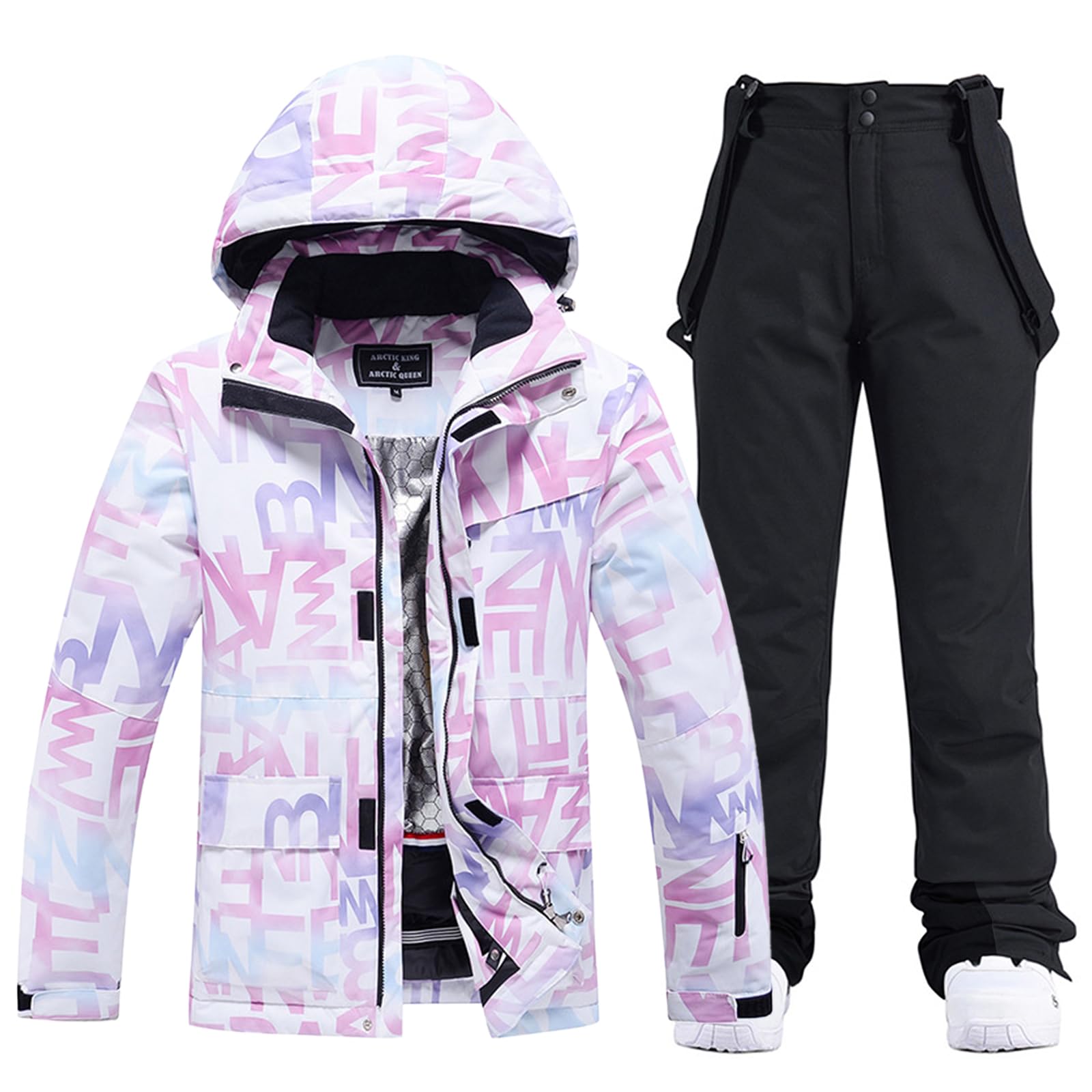 HOTIAN Giacca da sci e pantaloni da donna, set da 2 pezzi, tuta da sci da donna, invernale calda, neve, set impermeabile, antivento, set da snowboard