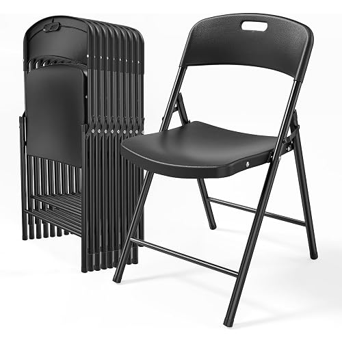 Bonnlo 10-Pack Black Plastic Folding Chairs, Portable Seat with Sturdy Steel Frame for Indoor & Outdoor Use, Perfect for Banquet, Party, Wedding, Office, and Camping