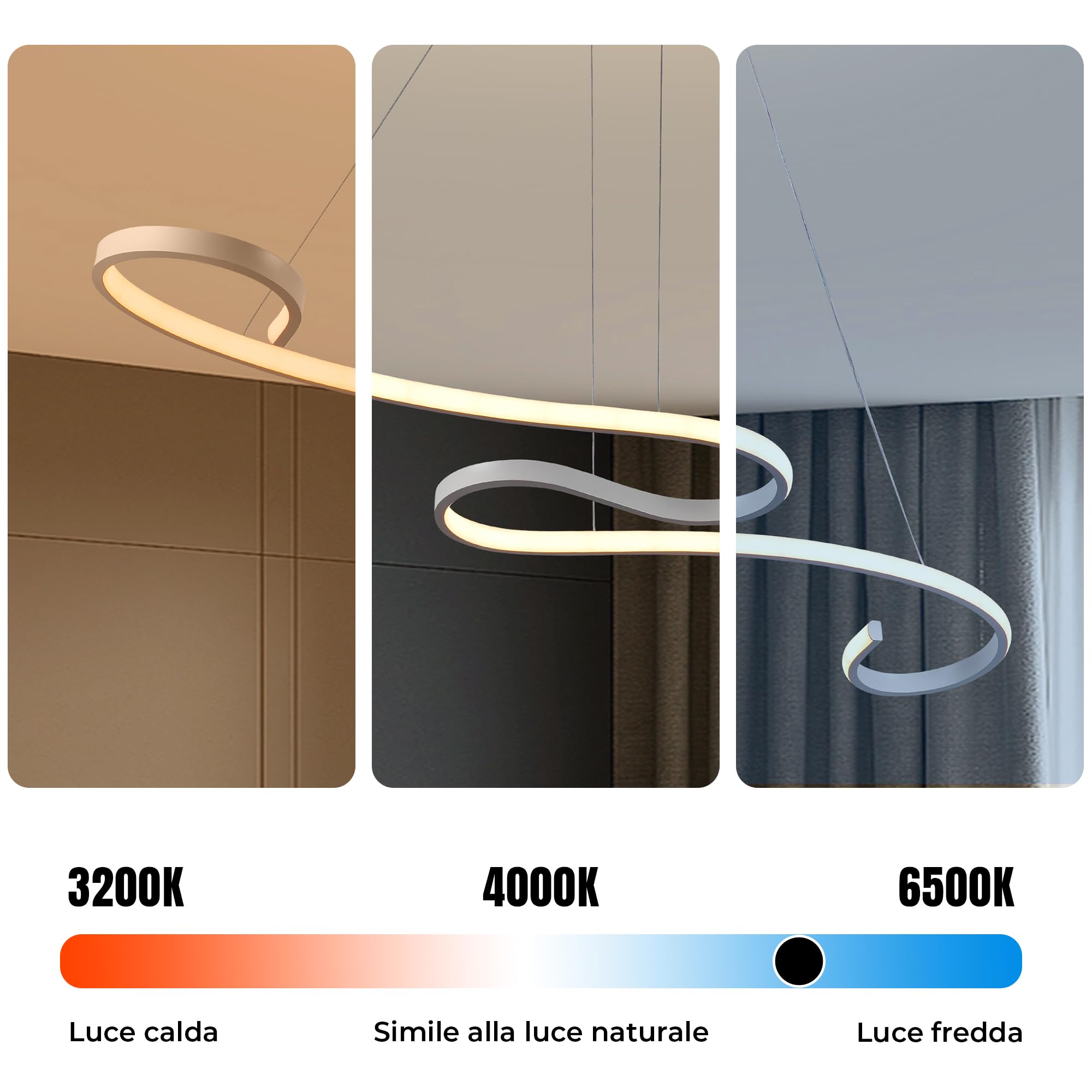 Arcadia Lampadario Led Soffitto a Sospensione Moderno con Luce Calda e Fredda Dimmerabile, Telecomando e App per Cellulare - Lampadario Camera da Letto, Soggiorno, Cucina e Cameretta - 3000 LM 100 Cm