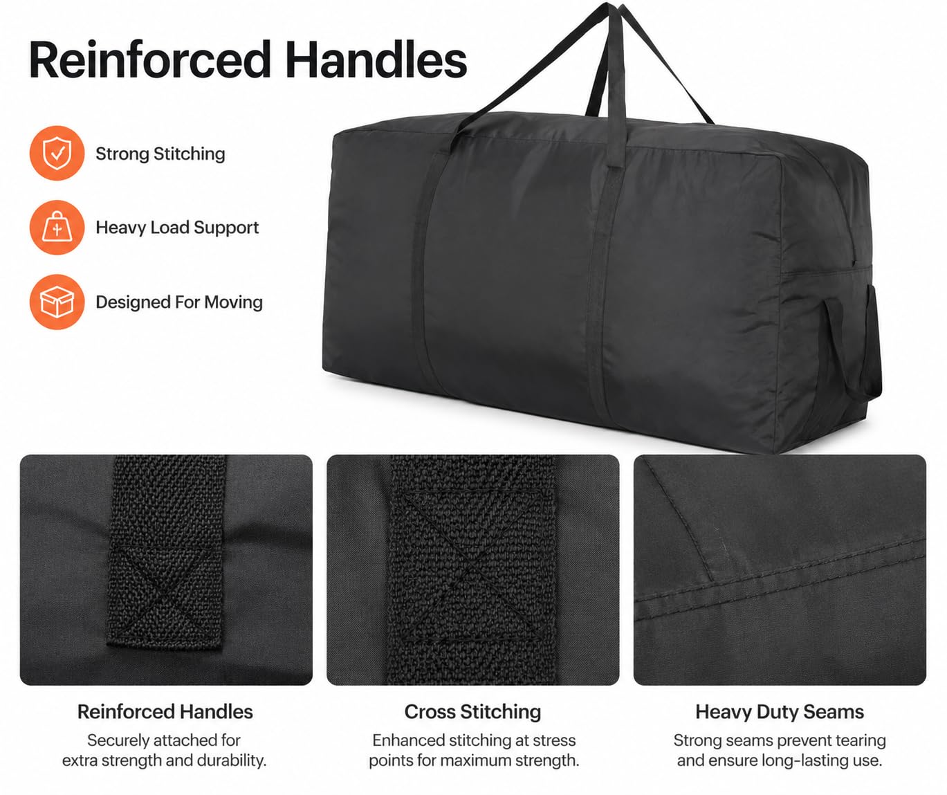 300L Sac de rangement extra grand, 600D Oxford Sacs de rangement robustes, sac de déménagement à poignées renforcées pour articles de literie, couvertures, sapins de Noël, housses de jardin