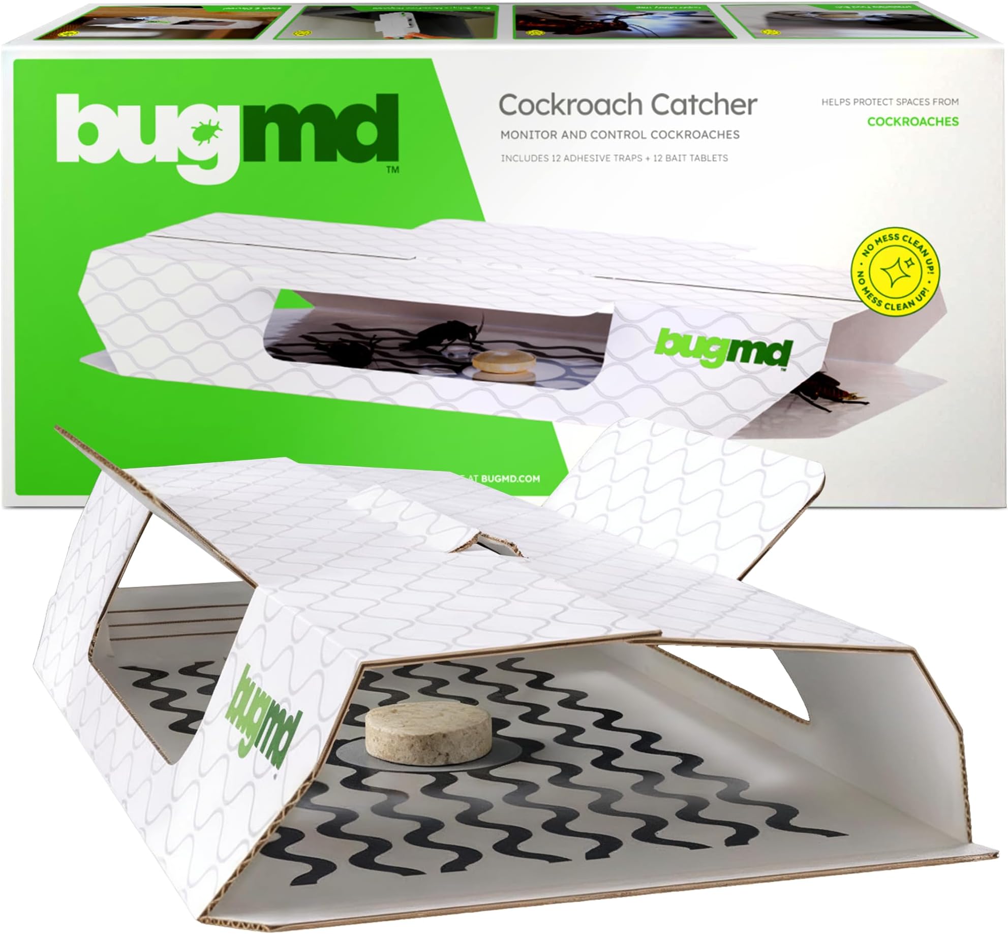 BugMD Indoor Cockroach Killer & Roach Trap - Sticky Insect, Spider, Cricket Control for Home - Glue Traps Pest Defense, 12 Pack Sticky Bug Solution