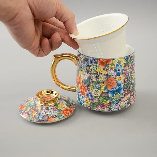 Miniatura 4 de Taza de té de porcelana con infusor – Taza de té de cerámica china Jingdezhen Sistema de preparación de té de hojas sueltas para oficina en casa
