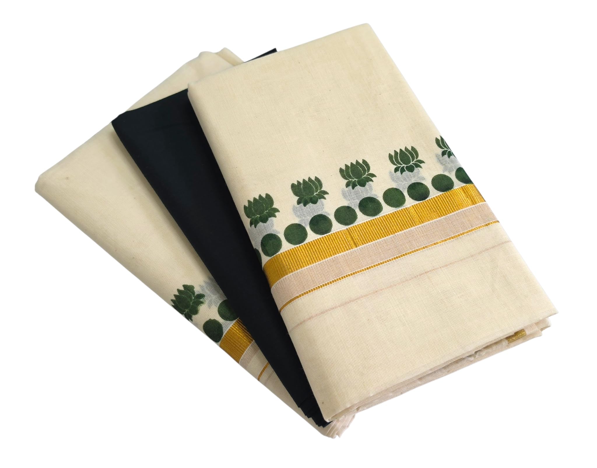 Womens Kuthampully Set Mundu With Solid Stripes Kara & Temple Border Extra Length 2x2.8 Meter With Free Blouse Piece-image-28