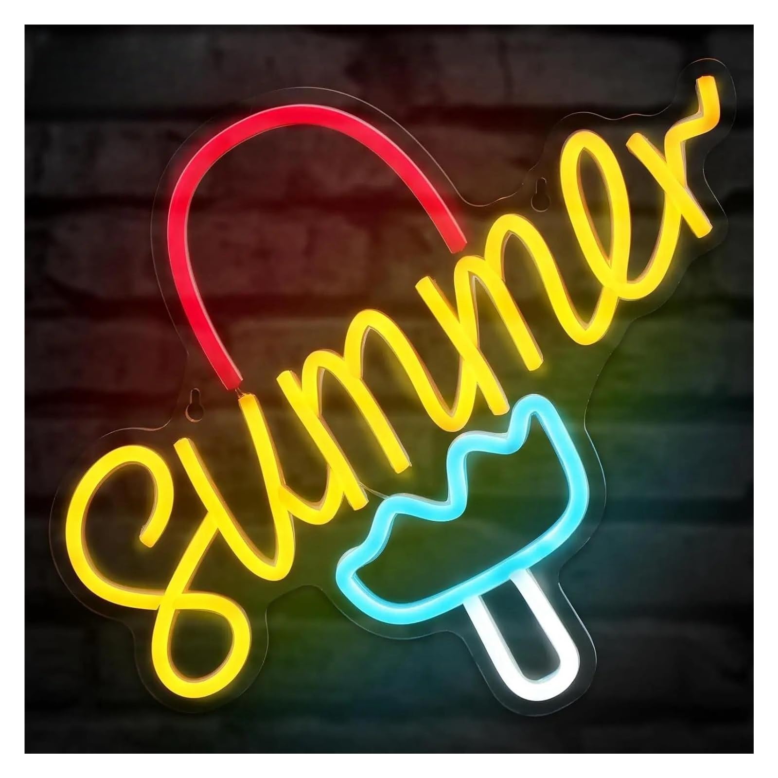 Luces de neón Letrero De Neón De Helado SUMMER Luz Regulable Alimentada Por USB Para Sala De Estar Oficina Bar Restaurante, Fiesta, Decoración De Pared 29cmx36cm