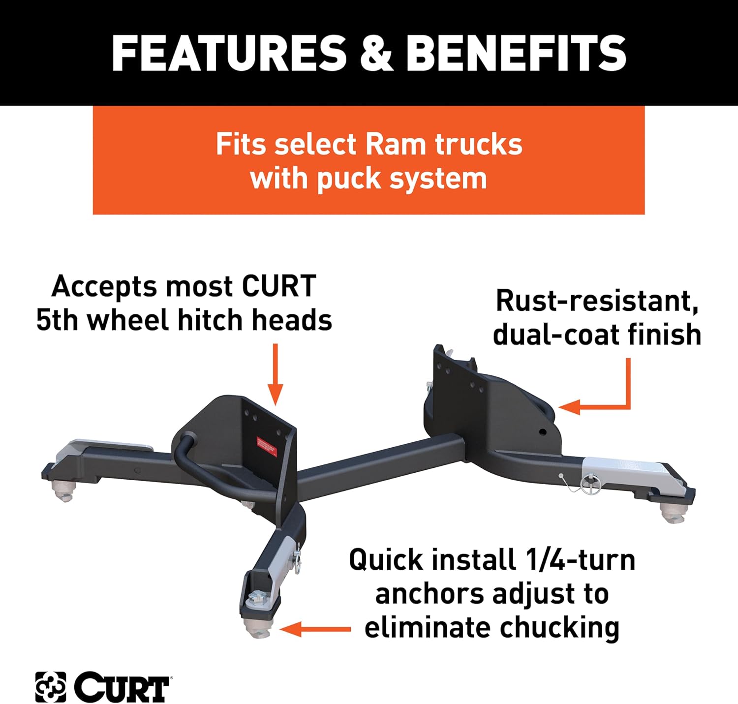 CURT 16021 Replacement Ram 2500, 3500 Puck System 5th Wheel Legs, 25,000 lbs, Hitch Head Required