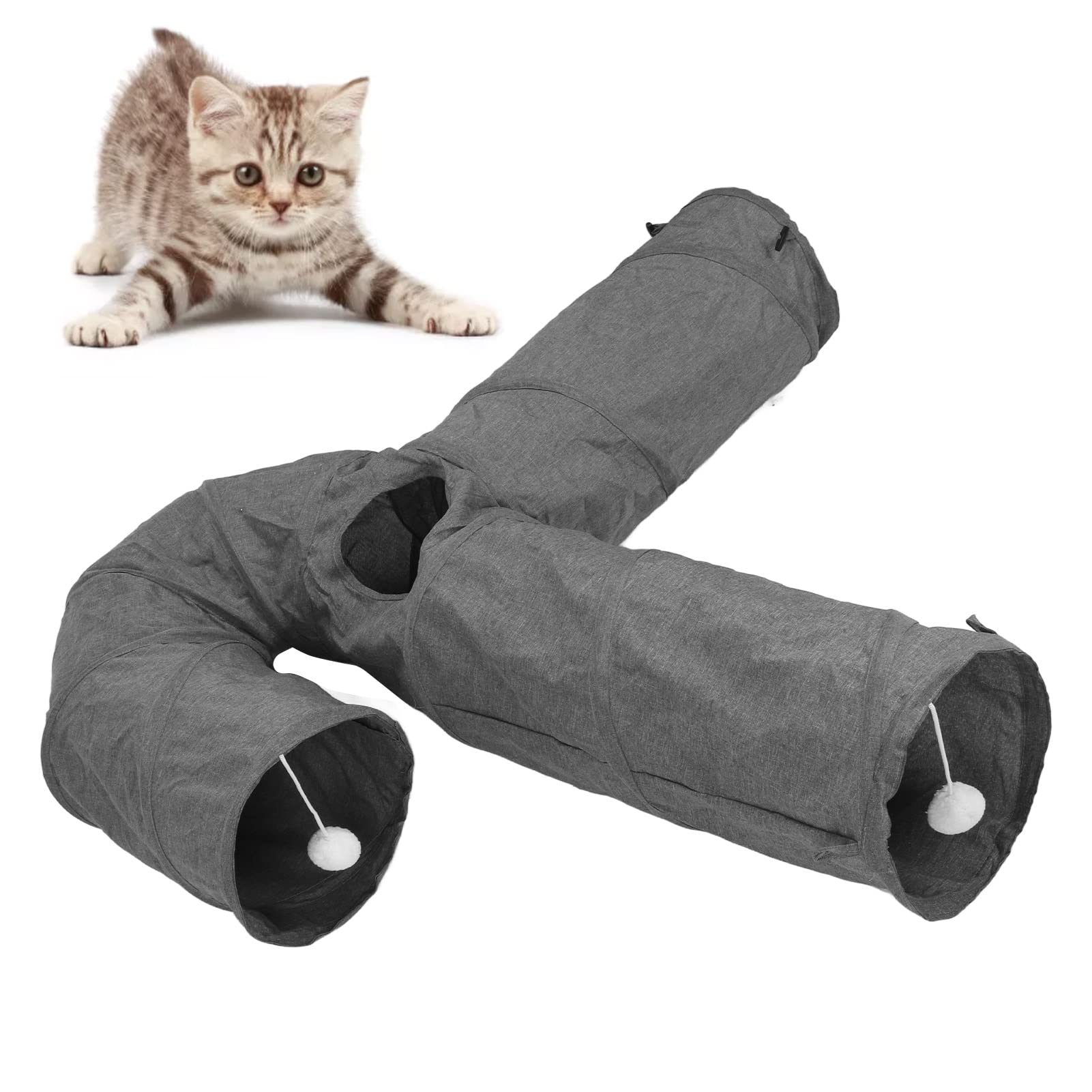 Tunnel de Jeu pour Chat, Tunnel pour Chat Pliable et Sûr à 3 Voies avec Ouverture de Lucarne pour l'exercice Quotidien des Chats