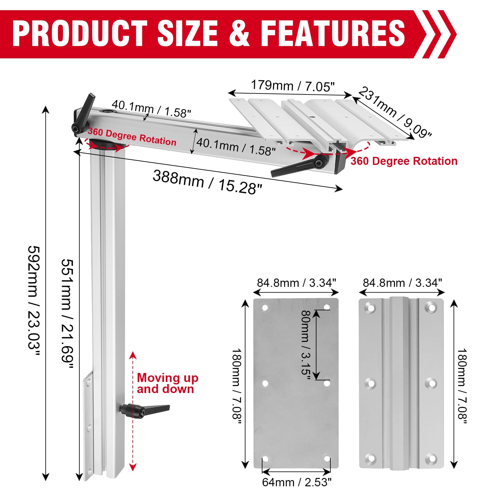 PARTOL RV Removable Table Leg 360Â° Rotation Desk Leg Aluminum Alloy Table Leg Bracket Adjustable RV Accessories Compatible with RV Yachts Caravan Motorhome