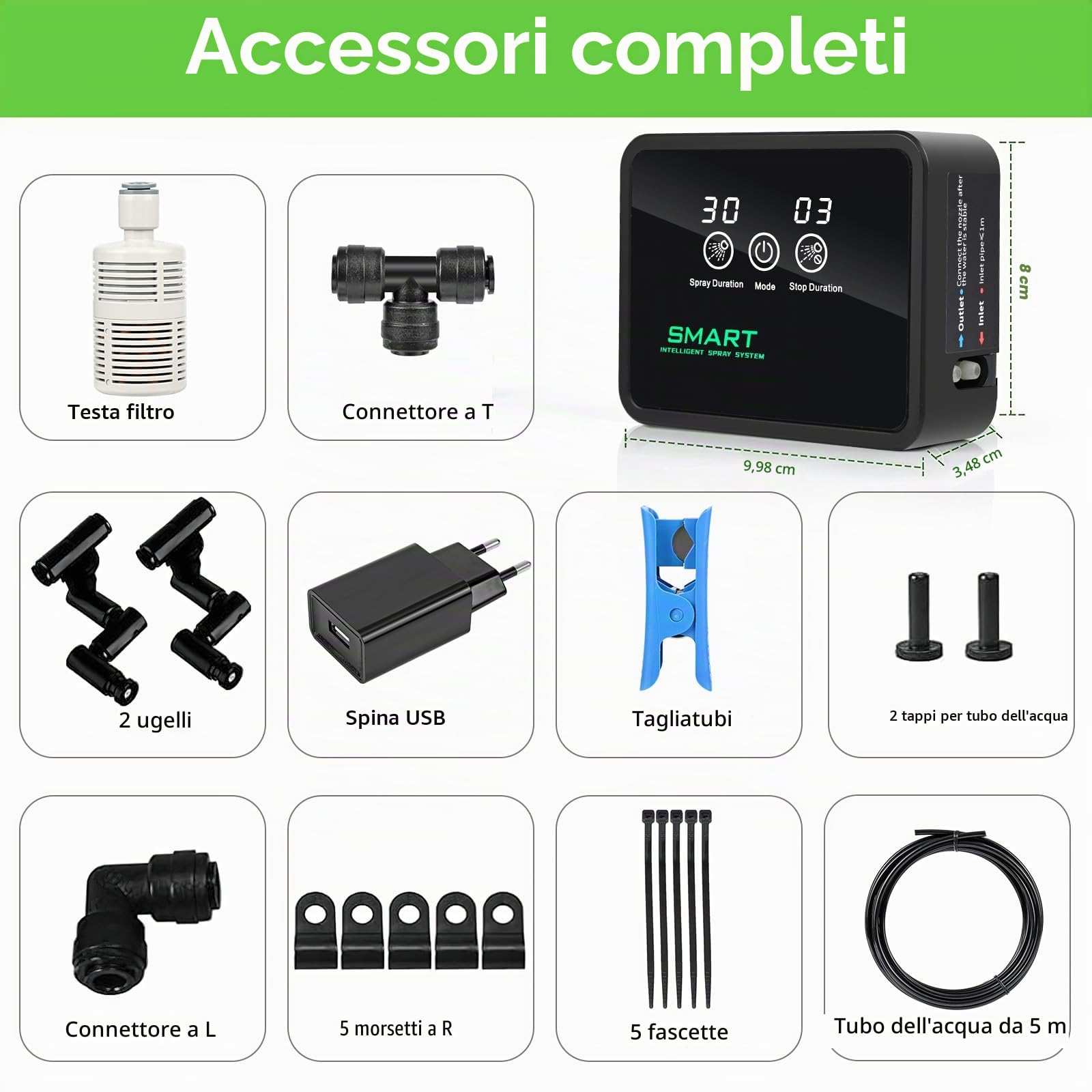 Nebulizzazione per Teca Rettili, Glovios Umidificatore per Rettili con Timer e Ugelli a 360°, Umidificatore Rotante per Anfibi Rettili Piante Fiori