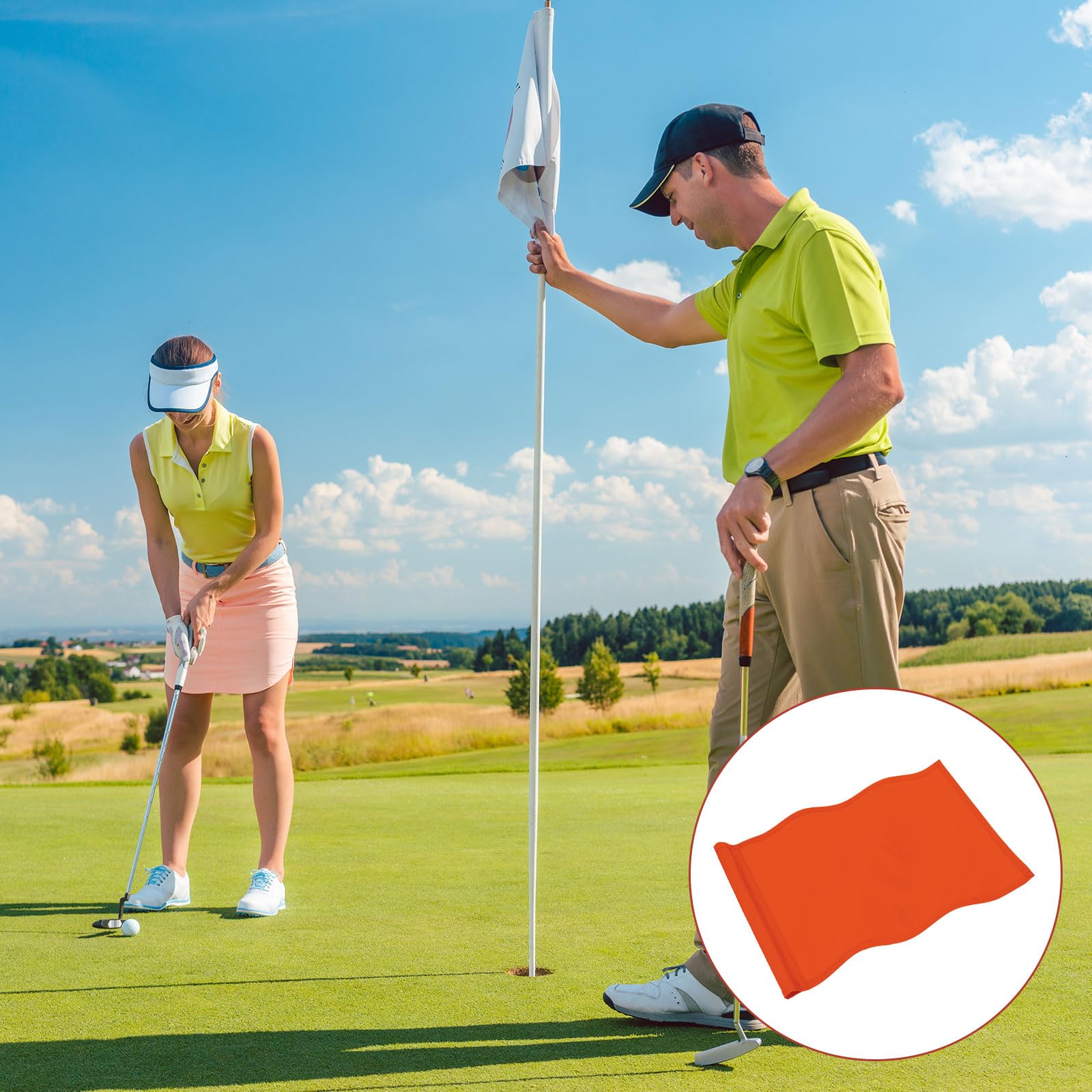 Bandiera da golf con tubo inserito, 3 pezzi, in nylon, per campi da golf interni ed esterni e campi di pratica, arancione, 50,8 cm