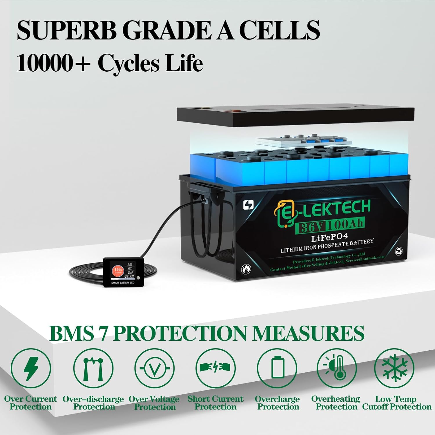 36V 100Ah Lithium Golf Cart Battery with Charger & Monitor, 36V LiFePO4 Battery Built-in 200A BMS, 10 Yrs Lifespan for Golf Carts - Image 2