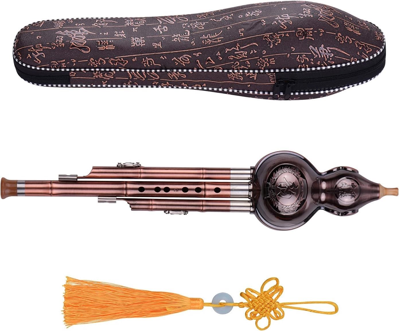 Flauto Di Zucca, Seta Di Zucca, Strumento A Fiato, Hulusi Zucca Cucurbita Flauto A 3 Toni In Alluminio Con Tubi Placcati In Rame Custodia for Strumenti Tradizionali Cinesi for Principianti Amatori Mus