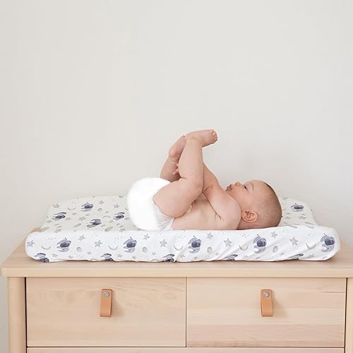 Miniatura 297 de Funda para cambiador de bebé, paquete de 2 unidades para niños, niñas (aeroplanos y nubes de acuarela), sábanas bajeras de primera calidad, funda