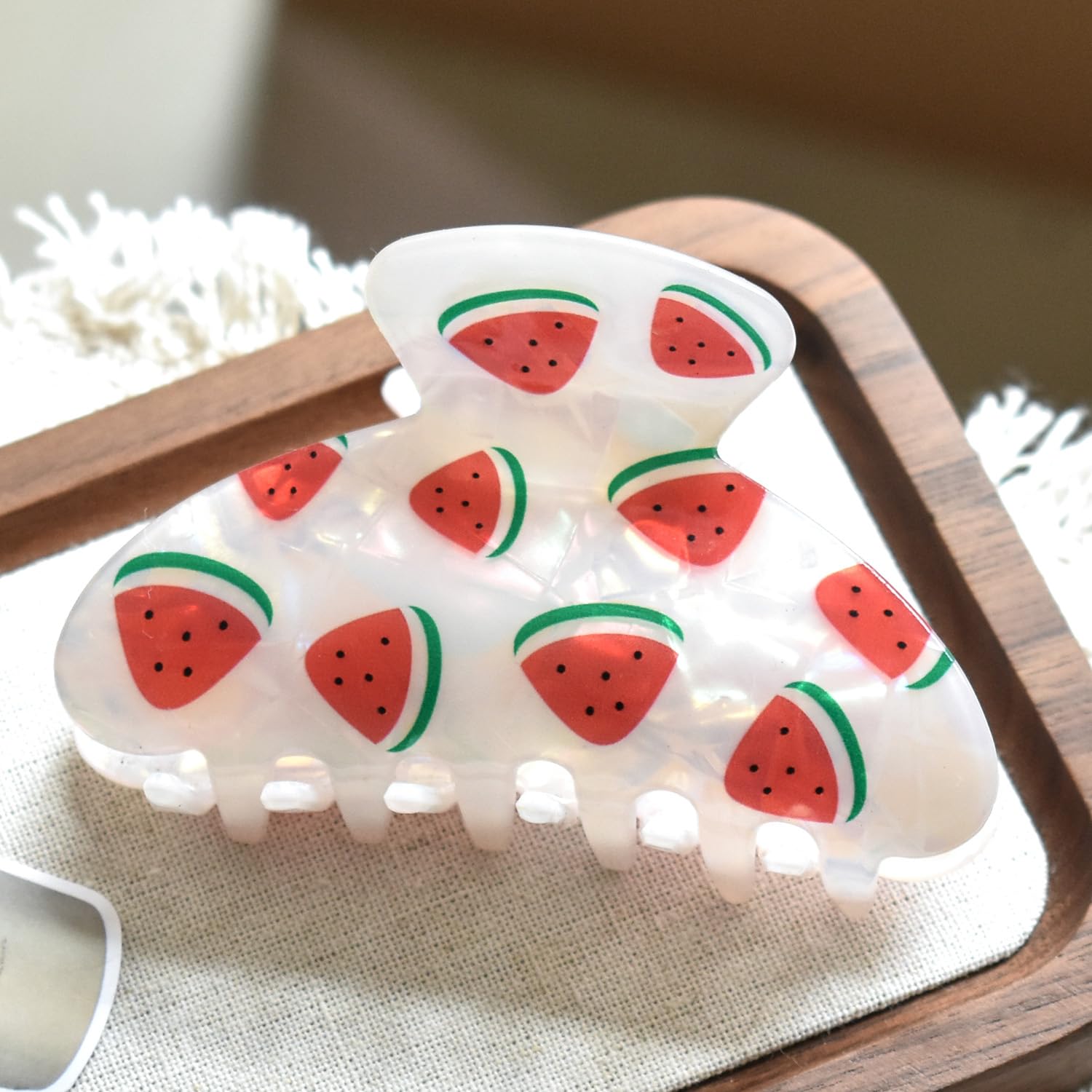 3.5" Watermelon Pattern Print White Hair Claw Clip Non-Slip Hair Accessories for Women Girls Thick Hair