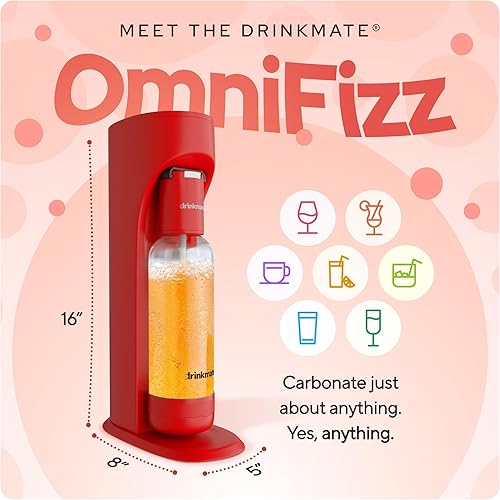 Miniatura 2 de Drinkmate OmniFizz - Máquina de agua con gas y refrescos, carbonata cualquier bebida, paquete definitivo incluye tres cilindros de CO2 de 60 L, dos