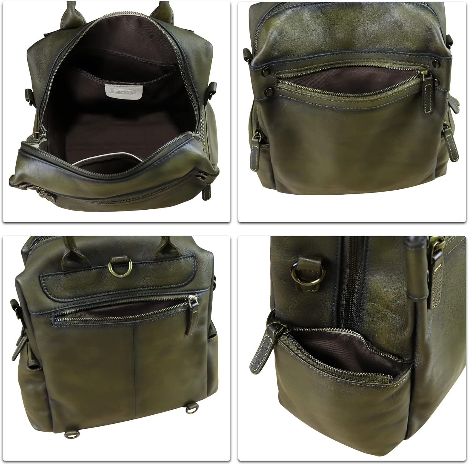 Genuine Leather Backpack Purse for Women Vintage Casual Daypack Knapsack Handmade Rucksack Convertible Shoulder Bag (Green) Medium - Image 7