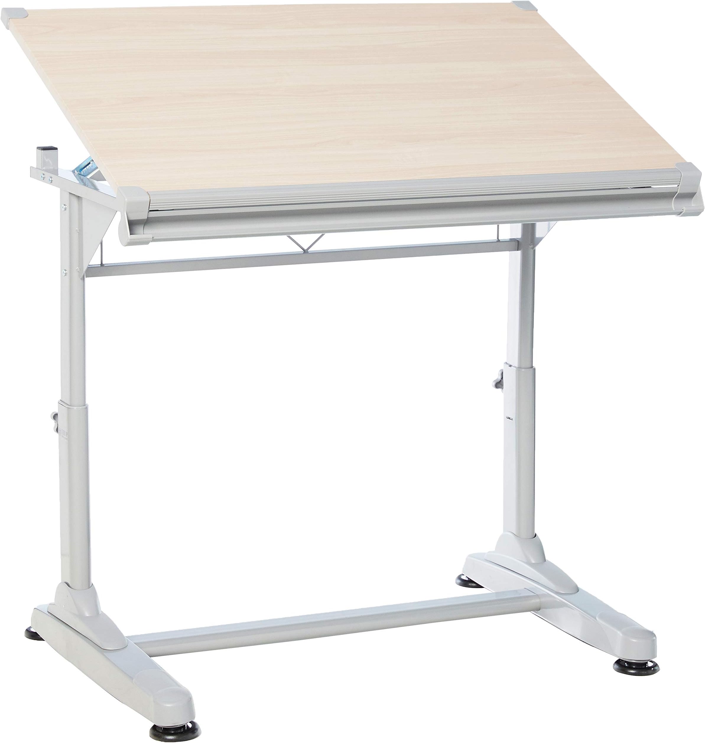 Stand Up Desk Store Adjustable Height and Angle Drafting Table Drawing Desk with Large Surface (Silver Frame/Birch Top, 40" W X 26" D)
