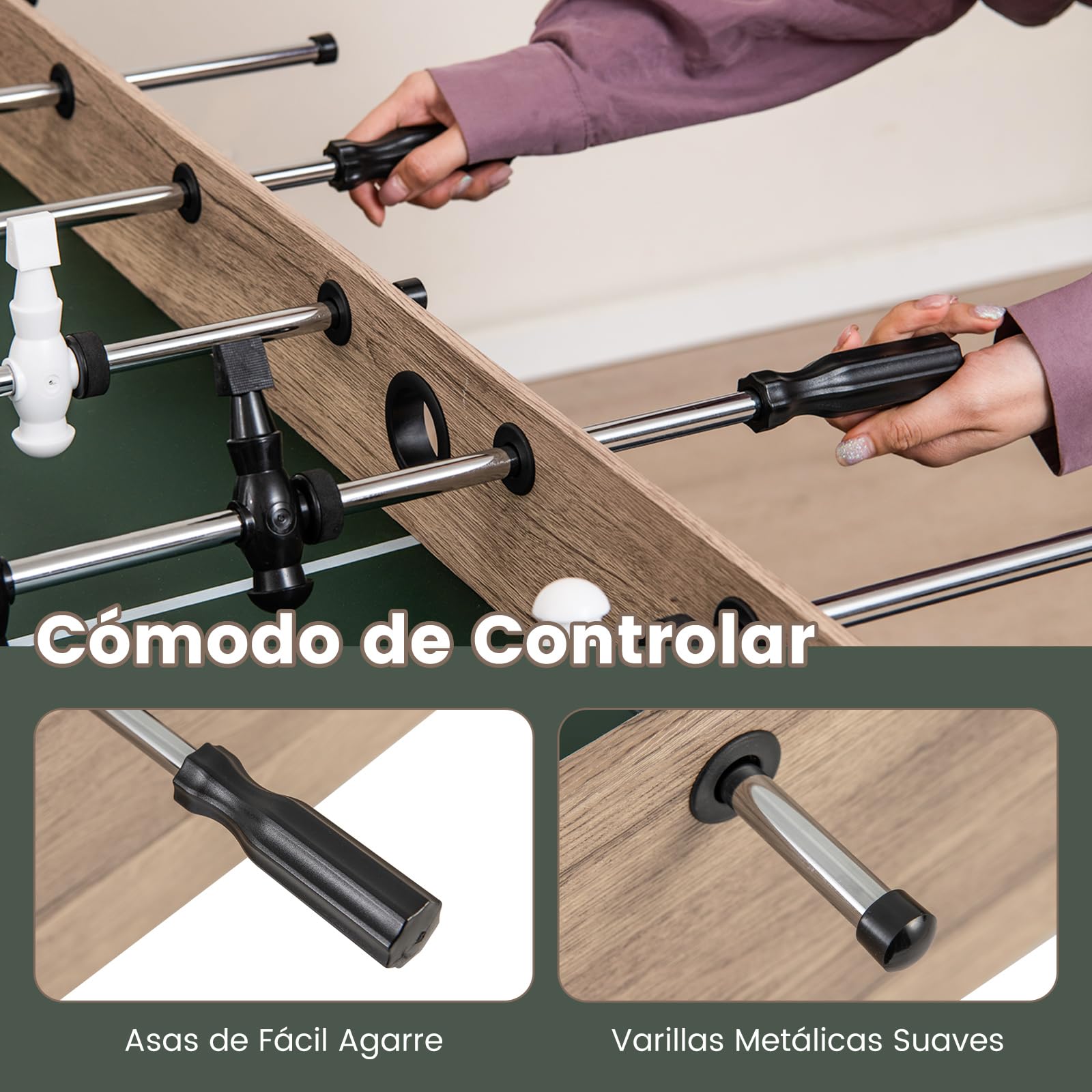 COSTWAY Futbolín de Madera, Mesa de Juego de Fútbol de Arcade con 2 Pelotas y 26 Jugadores, 2 Marcadores de Cuentas, Niveladores de Patas Ajustables para Niños y Adultos, para Sala de Juegos, Fiestas