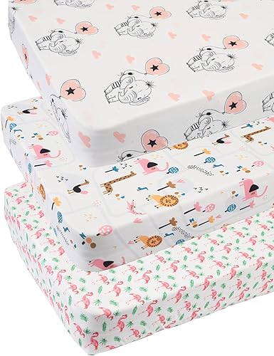 Pack n Play - Juego de sábanas elásticas y ajustadas, paquete de 3 unidades compatibles con 4moms Breeze Plus Playard y otros colchones grandes,
