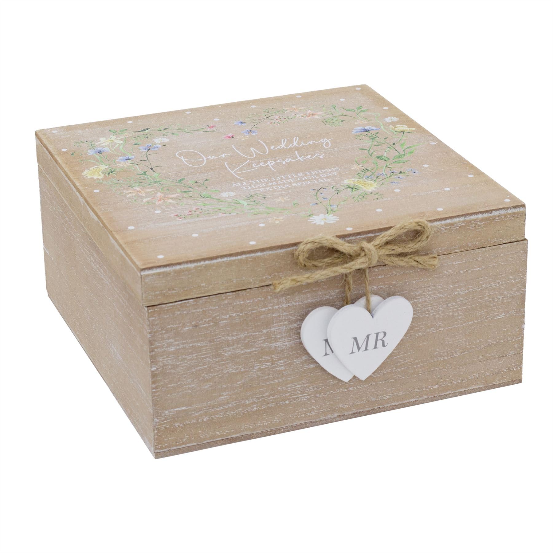 Carousel Home Wedding Keepsake Box, Wooden Wedding Memory Storage with Mr and Mrs Hearts, Shabby Chic Gift for Bride and Groom