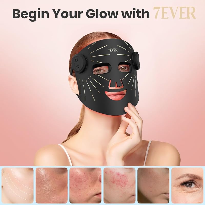 Red Light Therapy for Face,4 Modes Portable LED Face Mask, Red and 850nm Infrared Light Mask,15-Min Timer，256 LED Beads,Rechargeable for At-Home & Travel image 2