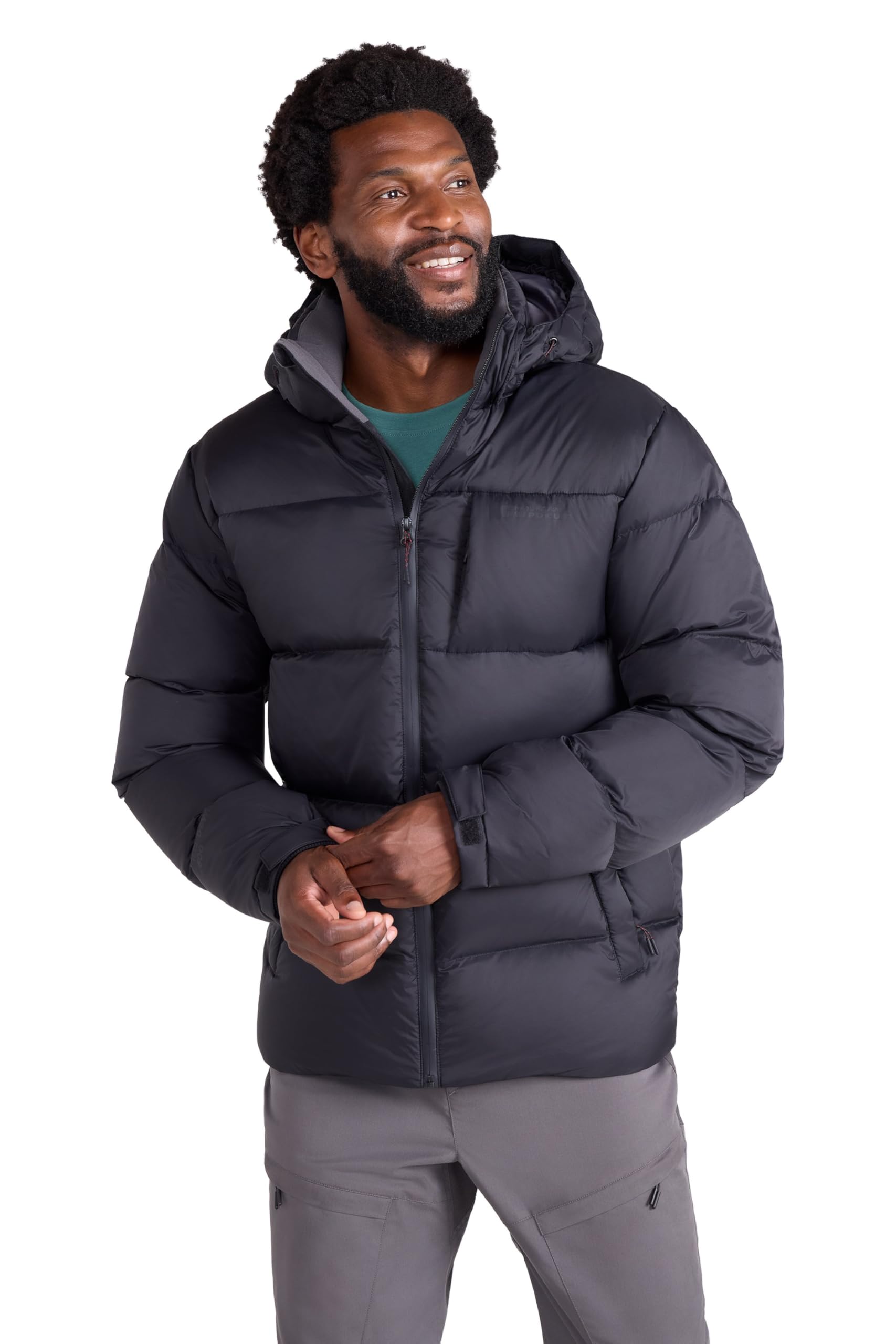Mountain Warehouse Frost Mens Padded Down Jacket - Water Resistant, Ripstop, Waterproof Zips, Adjustable Fit Outerwear, Thermal Tested -50C- Clothing for Camping, Winter Jet Black L