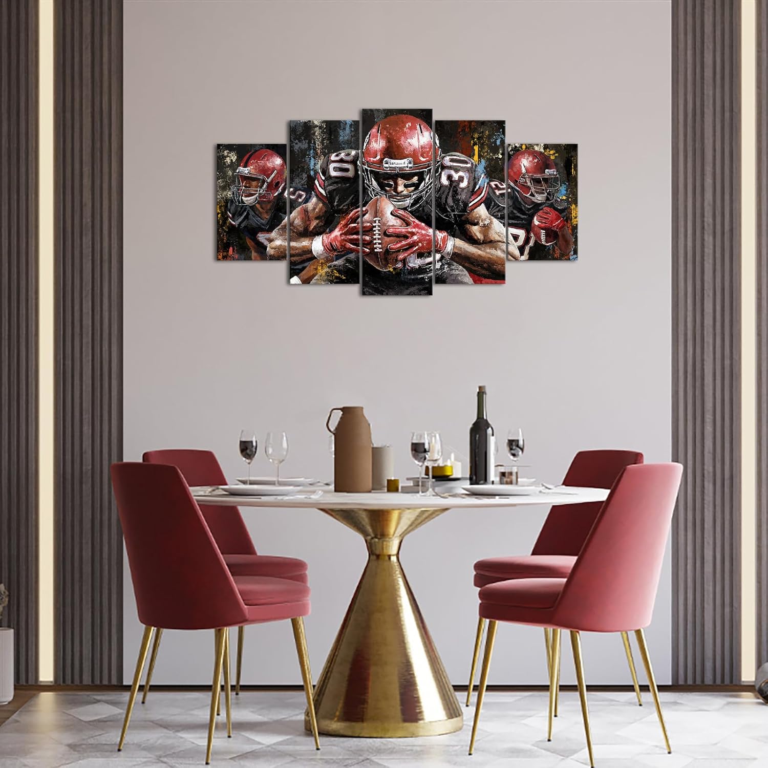 VANSEEING 5 Pieces American Football Wall Art Canvas Prints Sports Inspirational Athletes Pictures Vintage Artwork Large Wall Decor for Teen Boys Mens Bedroom Gym Club Living Room 60" L x 32" W - Image 6