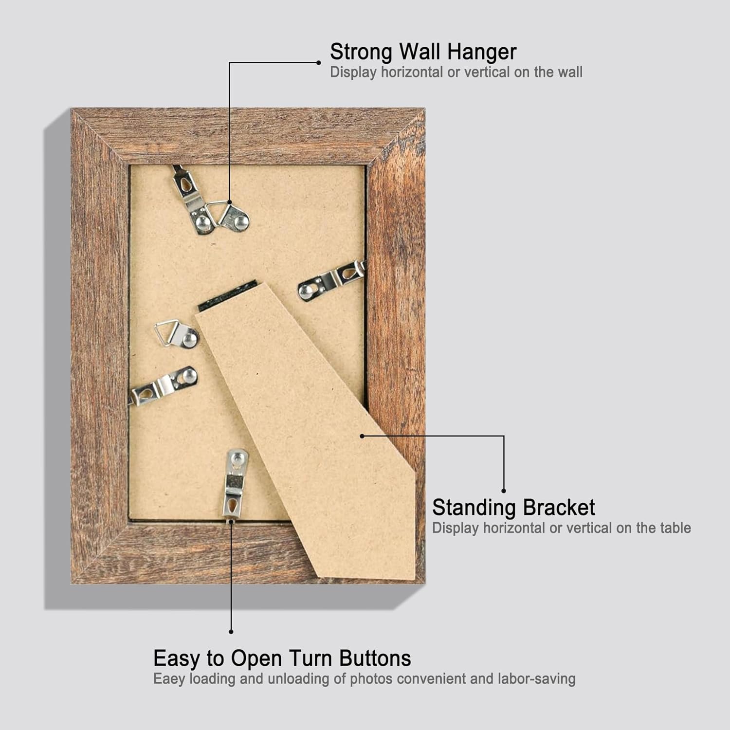 iRahmen 4x6 Picture Frame Set of 4, High Definition Real Glass Rustic Brown Frame, 4 x 6 Wood Photo Frames for Tabletop Display and Wall Mounting - Image 5