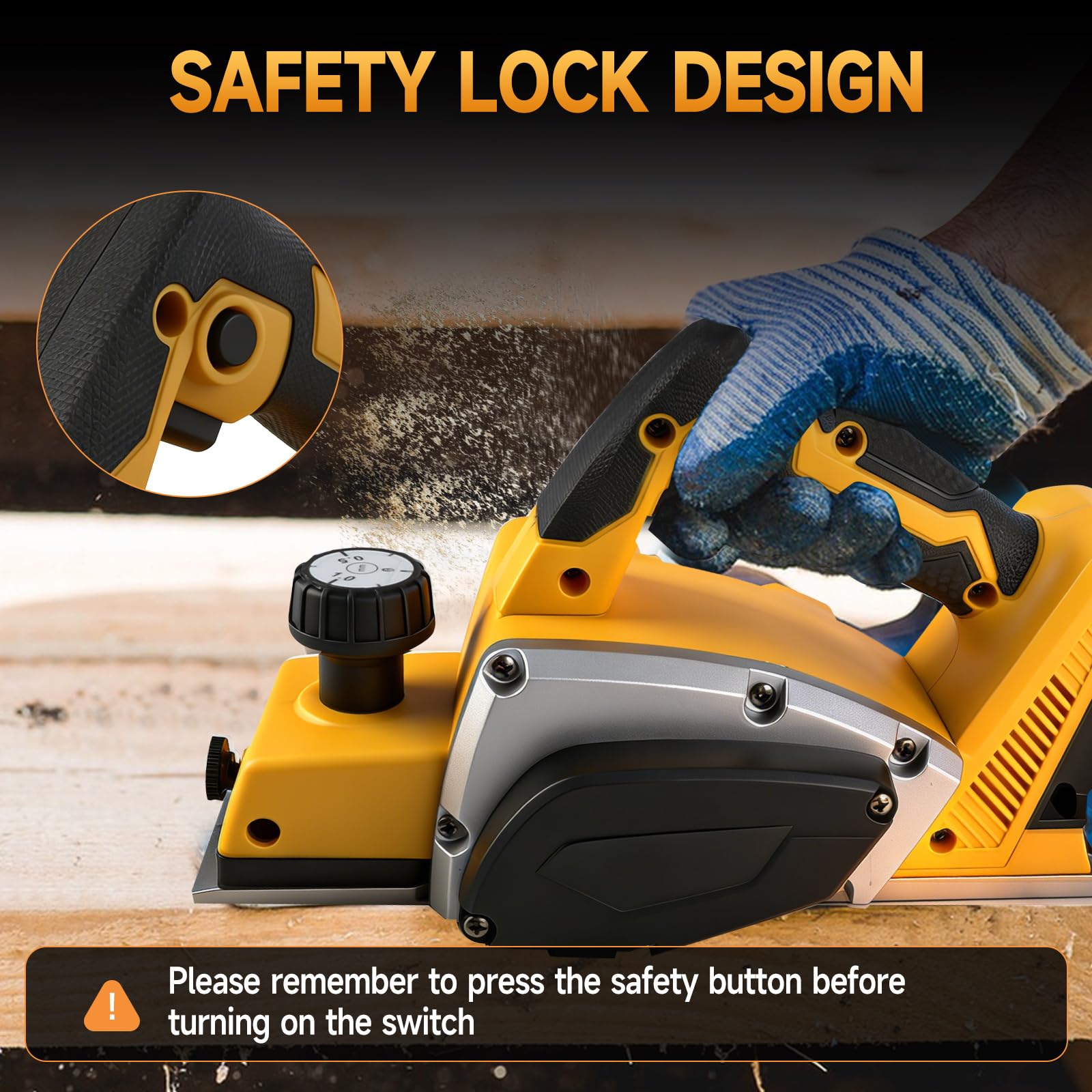 Cepilladora de mano eléctrica inalámbrica compatible con batería Dewalt de 18 V y 20 V, cepilladora eléctrica de madera de mano sin escobillas de 15000 rpm, ancho de corte de 82 mm, profundidad