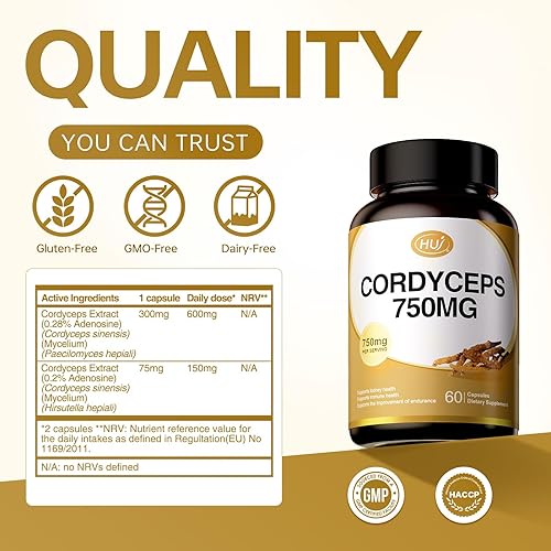 Miniatura 6 de HUJ Cordyceps Cápsulas de hongos  Suplemento Cordyceps con micelio dual  Salud renal, salud inmune y apoyo energético  60 cápsulas