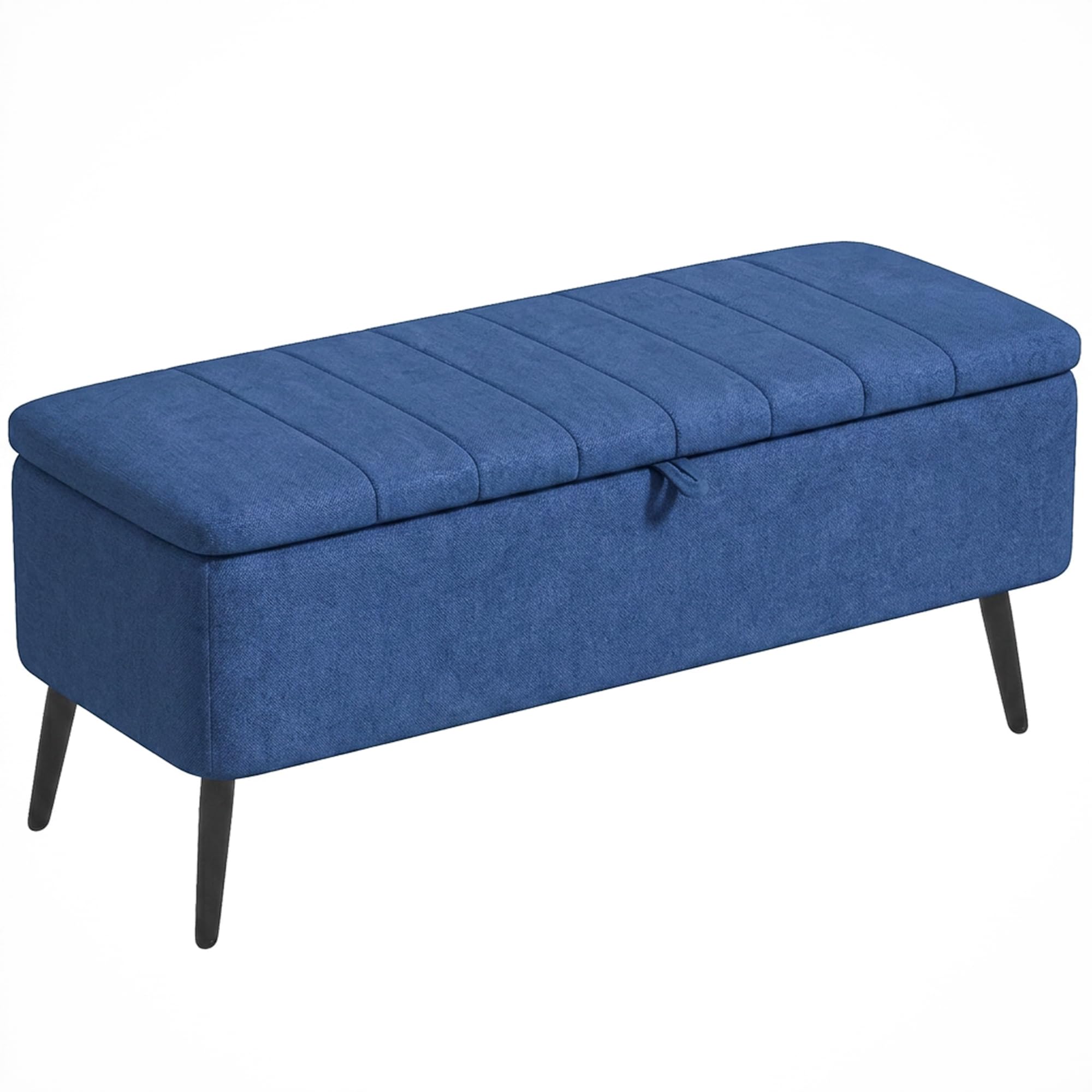HOMCOM Panca Contenitore Rettangolare con Seduta Imbottita e Gambe in Acciaio, Pouf Poggiapiedi in Tessuto Effetto Lino per Camera da Letto e Soggiorno, 102x40x44 cm, Blu Scuro