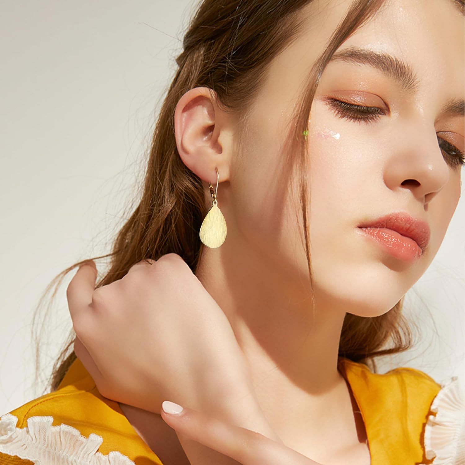 14K Gold Dangle Earrings for Women,Lightweight Circle Disc Coin Geometric Flat Brushed Drop Earrings, Hypoallergenic Leverback Earrings S925 Jewelry - Image 2