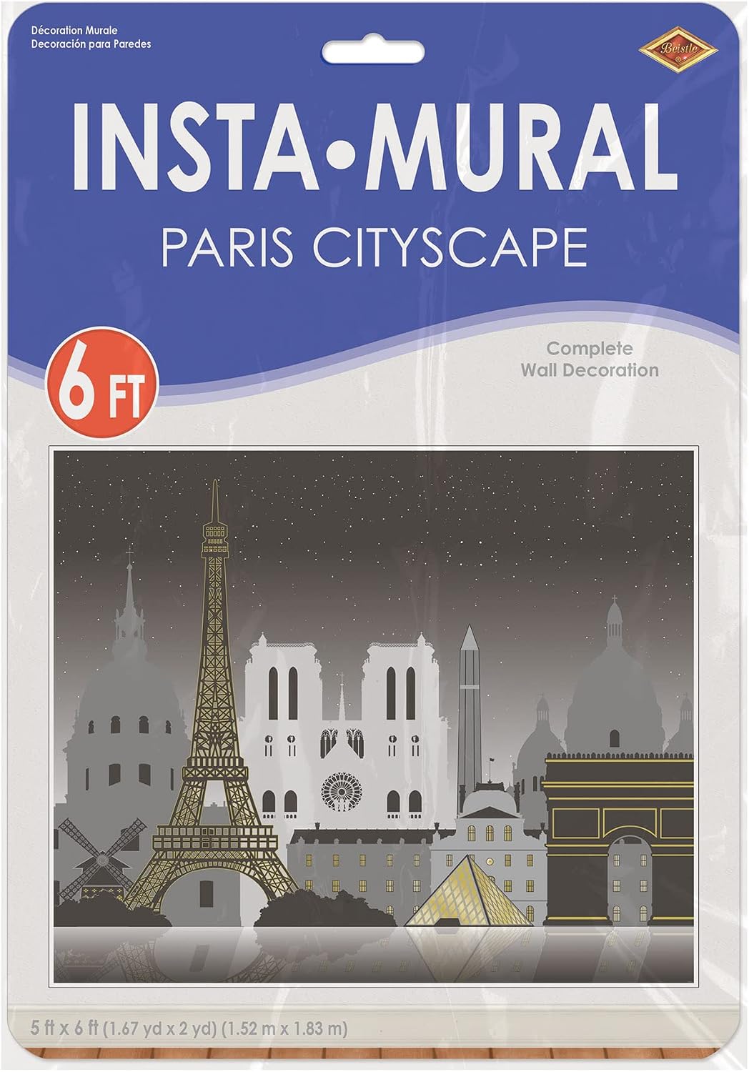 Beistle Paris Cityscape Insta Mural, France Themed Party Wall Hangings, International Culture Event Decorations for Romantic Night, 5' x 6'