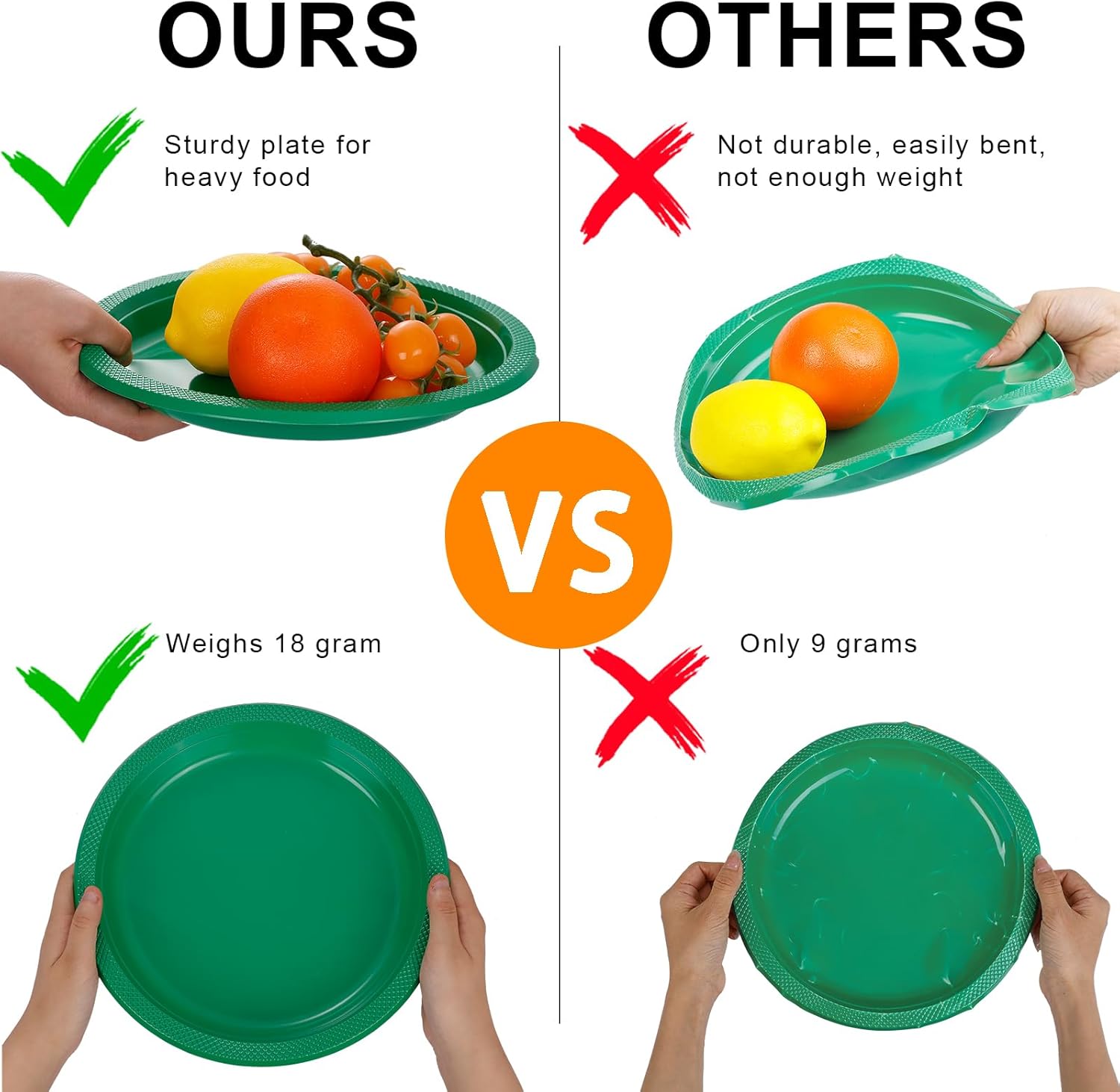 WELLIFE Green Plastic Plates 9 Inch 50 Count Disposable Plate for Party, Plates Dessert Plate for Dinner Cake Salad Supplies Birthday - Image 6