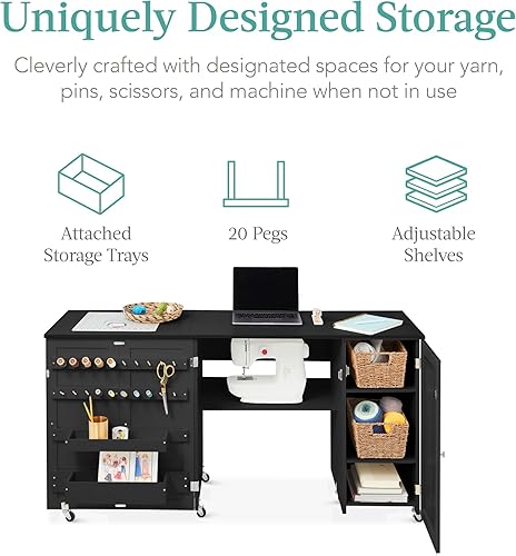 Vista 22 de Best Choice Products Mesa de costura plegable grande, estación de manualidades portátil multiusos y escritorio lateral con diseño compacto, ruedas