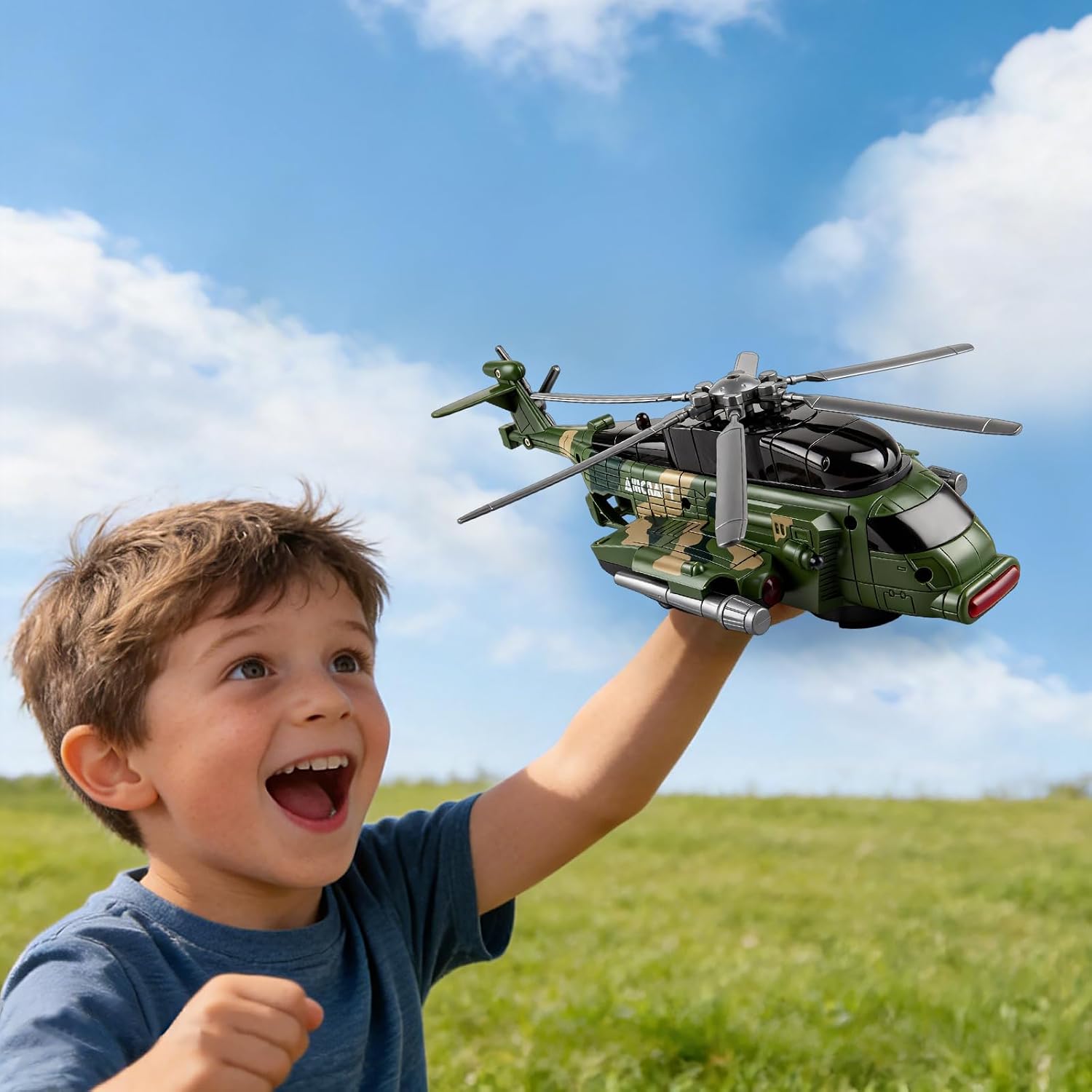 Helicopter Military Toy - Airplane with Lights and Music, Bump and Go Airplane Toys for Boys Girls 3 4 5 6 7 8 Years Old, Easter Birthday Gift Toy for Kids