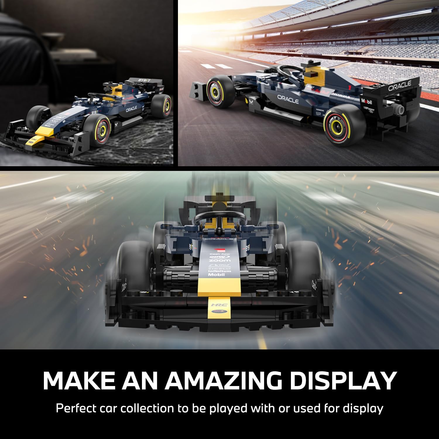 1:24 F1 RB19 Race Car Model Building Kits, Buildable Blocks Sets with 333 Pcs Bricks, Free Wheel, Cockpit, Collectibles Gifts Ideas for Boyfriend, Adults, Blue
