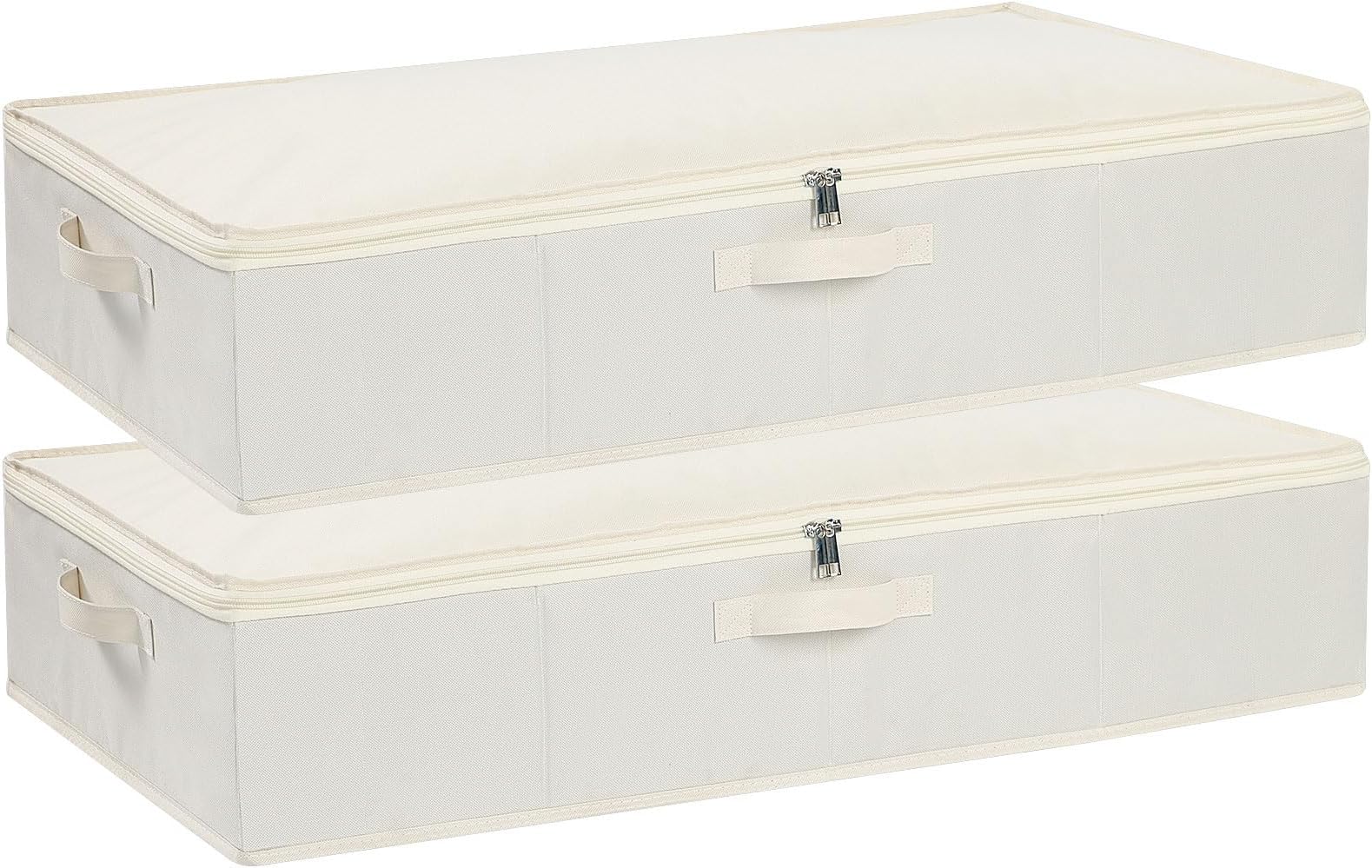 Under Bed Storage Box with Lid, Foldable Wardrobe Organiser with Reinforced Handles, for Blanket, Sheets, Clothing, Shoes, Beige, 2-Pack, 80×40×15 cm