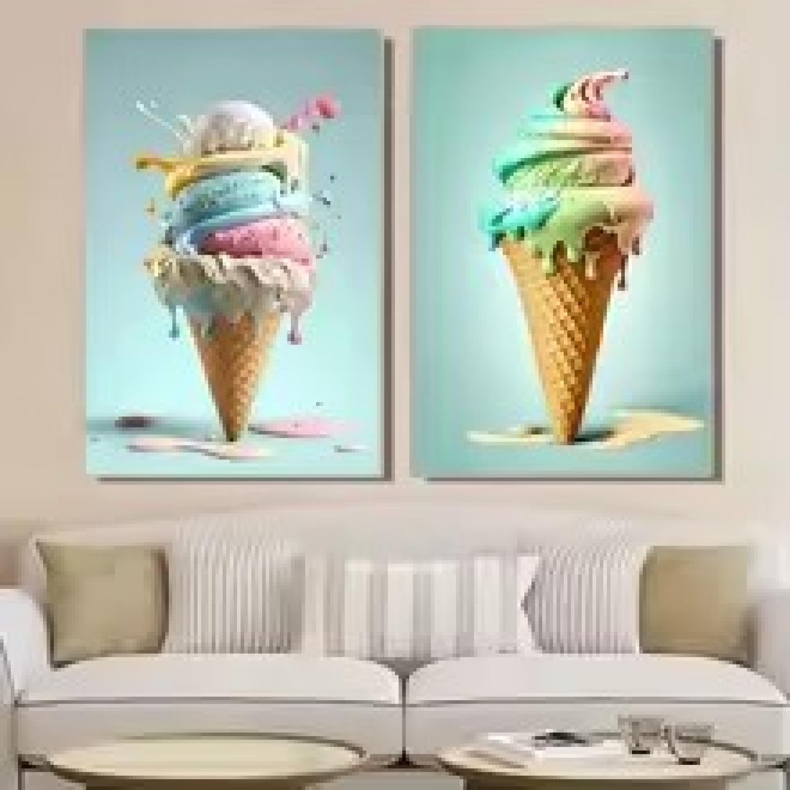Toile déco cornet de glace affiche arc-en-ciel cuisine 50x70 - 8