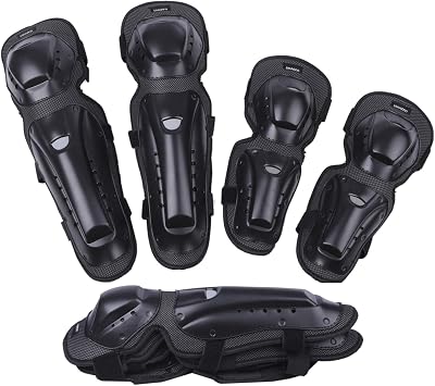 Umineko UM-KLEA-AMR-01 Compact Elbow Knee, Forehead, Shin Protector, 4-Piece Set, Knee Pads, Elbow Pads, Wide Belt, Mesh, SxHxR, 3-Layer Shock-Resistant Construction, Knee, Elbow, Shin, Arms, 4-Point Guard, Motorcycle, Motocross, Pocket By, MTB, BMX, Inline Skating, Snowboarding