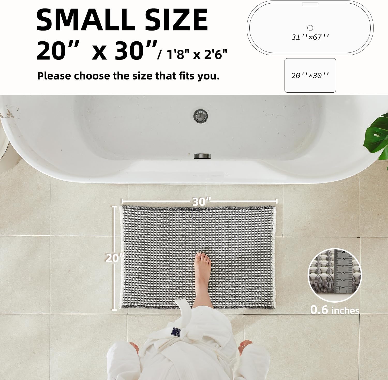 Condition photo showing As Is for tyuu waffle bath mat, boho bathroom rugs non slip washable super absorbent quick dry bath mat farmhouse bathroom decor, 30"x20" grey and white grey & white 1'8" x 2'6" (rectangular)
