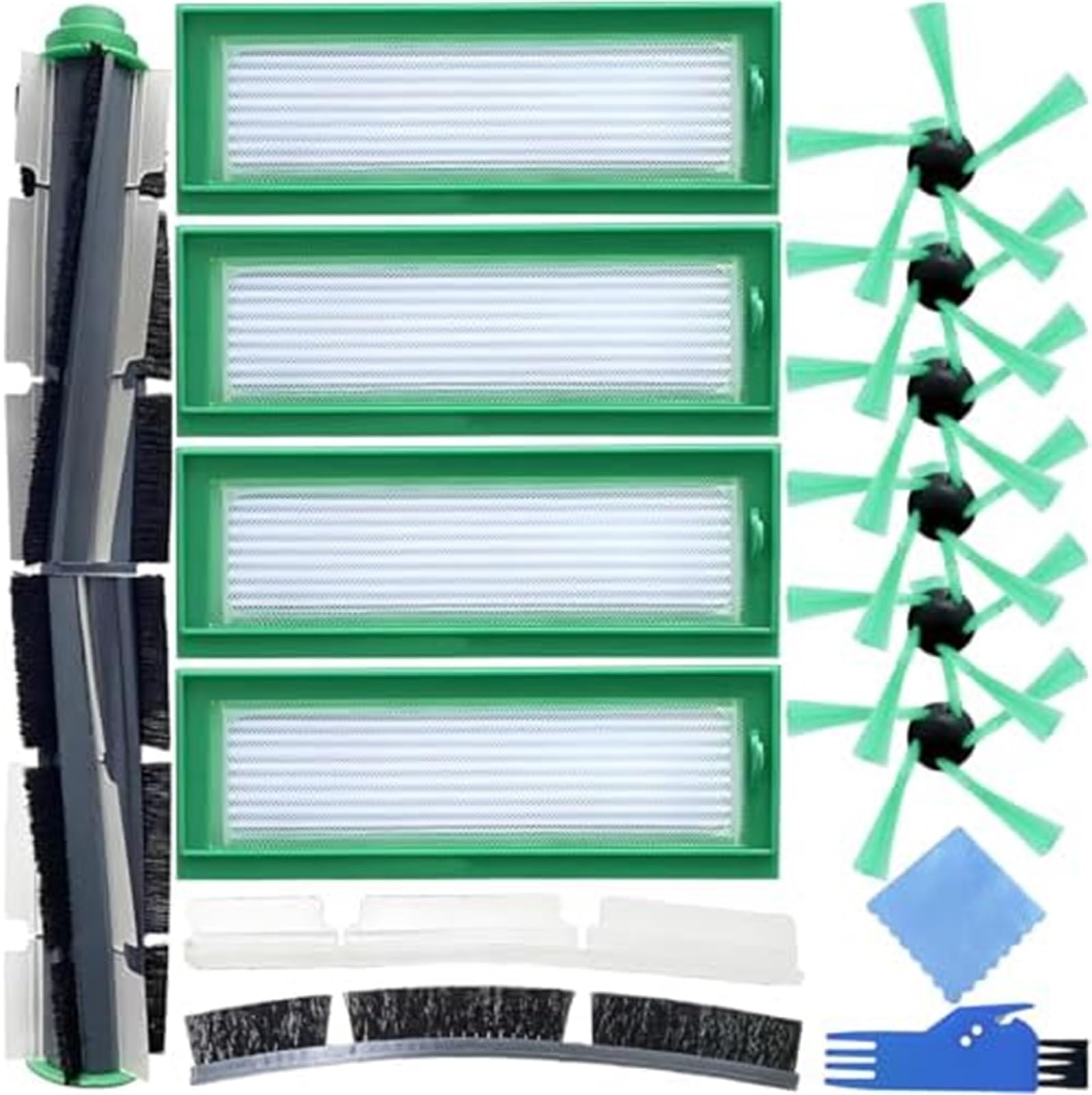 JINFOLI Robot Floor Washer Replacement Main Brush Side Hepa Filter Replacement Parts, for Vorwerk Kobold Vr200 Vr300 Robot Vacuum Cleaners Rubber Strips Nylon Bristles Washable