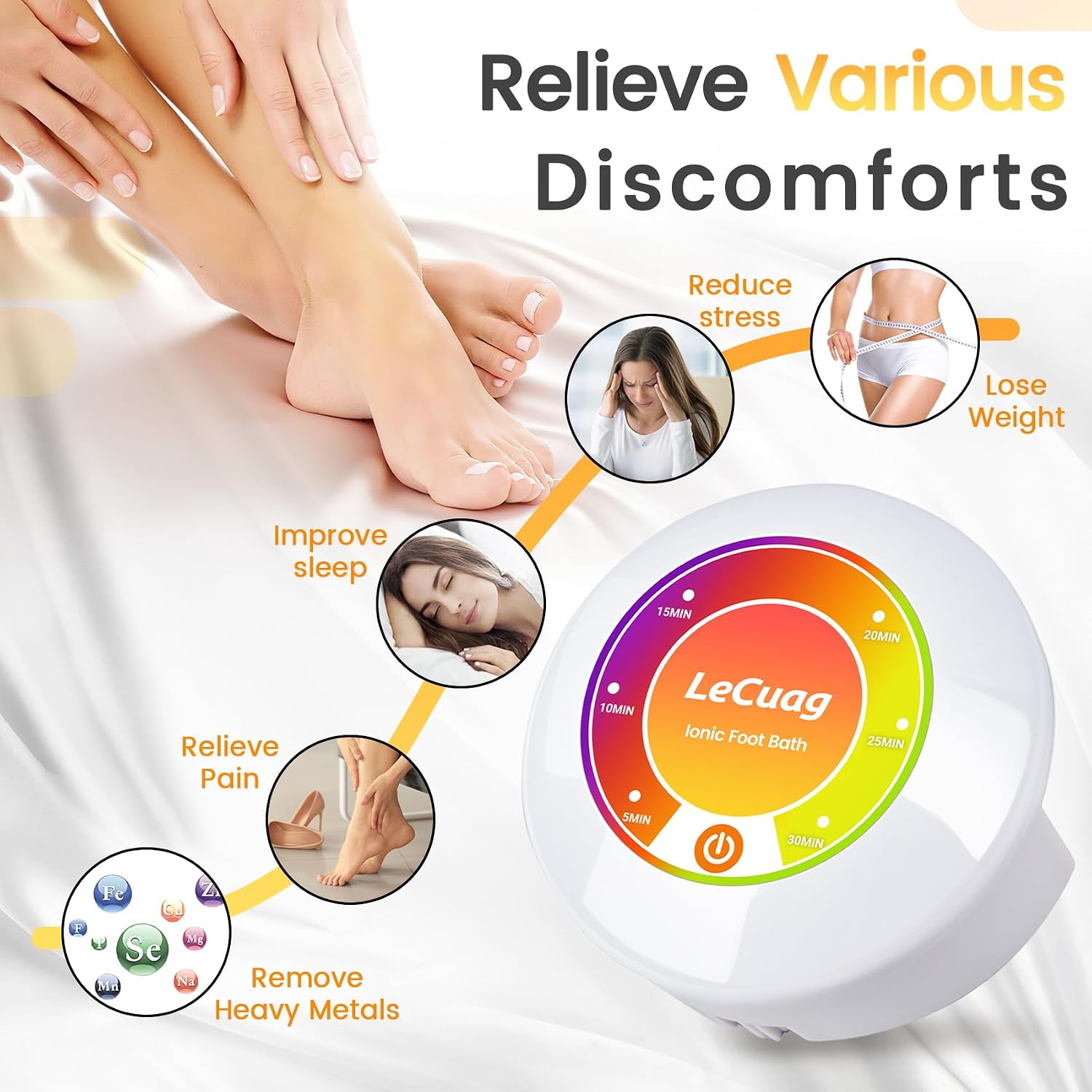 LeCuag Ionic Foot Bath Detox Machine, Portable Foot Detox Machine for Home, Salon, Beauty Club, Ion Foot Spa with Tub, 2 Stronger Arrays, 3 Foot Spa Salts for Stress Relief &Sleep